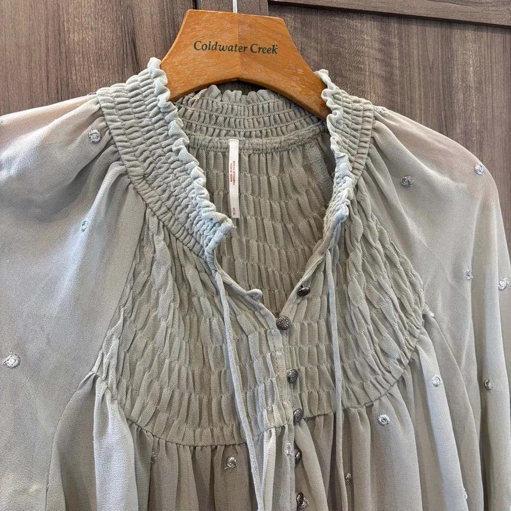 Free People Ready to Run Blouse Small‎ sheer flowy